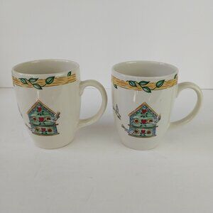 Vintage Thomson Pottery Birdhouse Vine Border Mugs